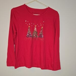 Gloria Vanderbilt Casuals Red Christmas Tree Shirt Size Medium